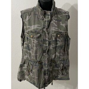 Charlotte Russe Size Large Urban Camo Vest Full Zipper Drawstring Elastic Waist